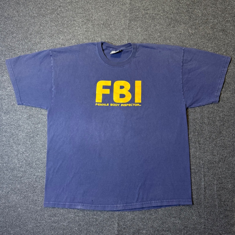 Vintage FBI T-Shirt Mens XXL Navy Novelty Graphic Female Body inspector Tee